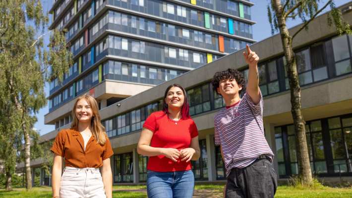 Students of HAN University of Applied Sciences outside the Helix building in Arnhem