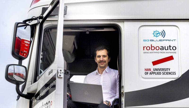 Master Engineering Systems student Radu Firtat in the V-tron truck. Photo: Gerard Burgers.