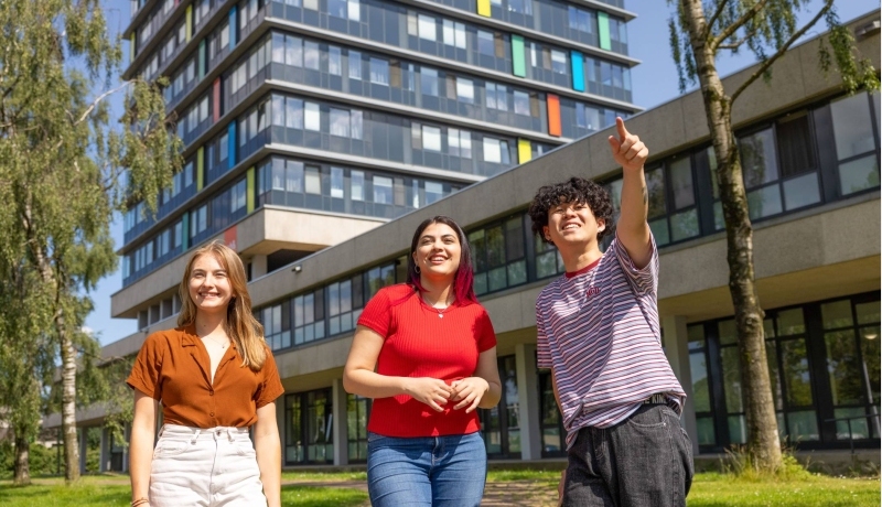 Students of HAN University of Applied Sciences outside the Helix building in Arnhem