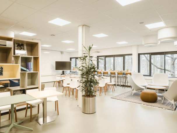 Foto van basecamp van International School of Business, die is omgebouwd tot huiskamer voor eenzame internationale studenten.